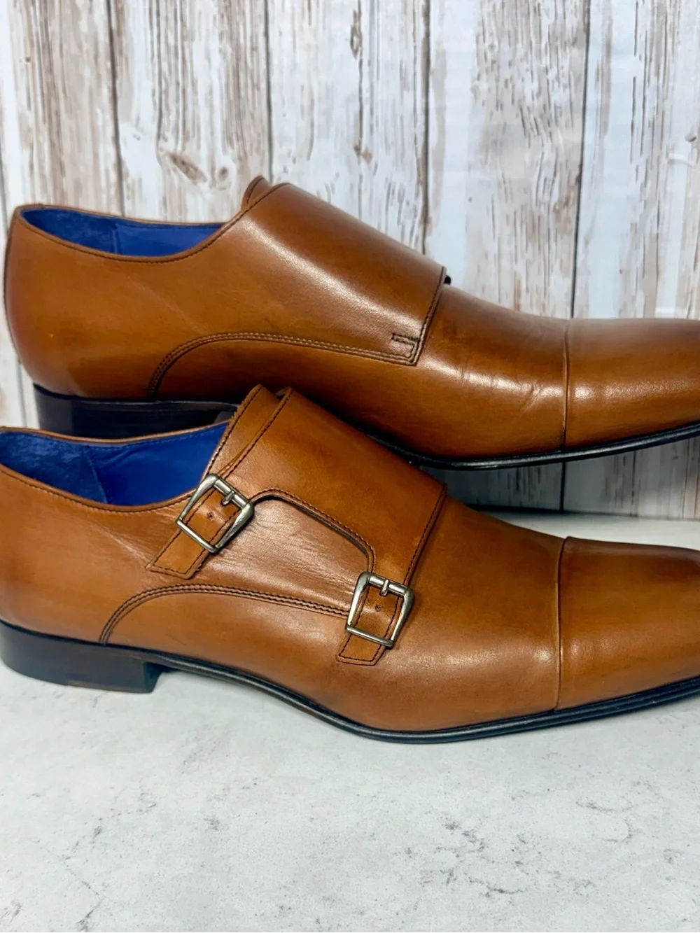 Saks Fifth Avenue Tan Leather Double Monk Strap Oxfords